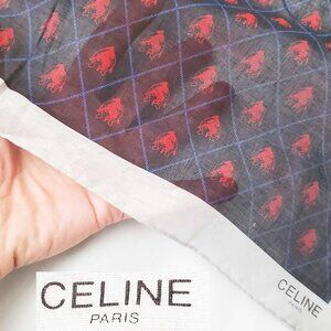 Celine Paris Bandana / Handkerchief Scarf Semi Sheer Horse Black Red Blue